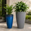 Ensemble de 2 pots à fleurs modernes en résine à finition mixte avec soucoupes et écrans de drainage, bleu brillant et gris moucheté-351265027