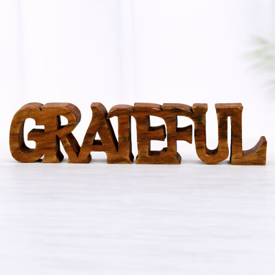 Solid Wooden GRATEFUL Sculpture – Solid Acacia Christmas Decor, Mother’s Day Gifts & Heartfelt Gift for Mom