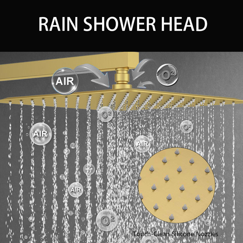 12-Inch Rainfall Shower System With Handheld Combo, Brushed Gold