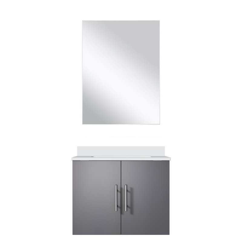 Gris foncé 24 po Meuble-lavabo avec surface en marbre et miroir inclus - fermeture en douceur, teinture, comptoir de rangement supplémentaire large, compartiment de 22 po