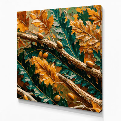 «Botanical Oak Leaves & Branches», art mural sur toile brune
