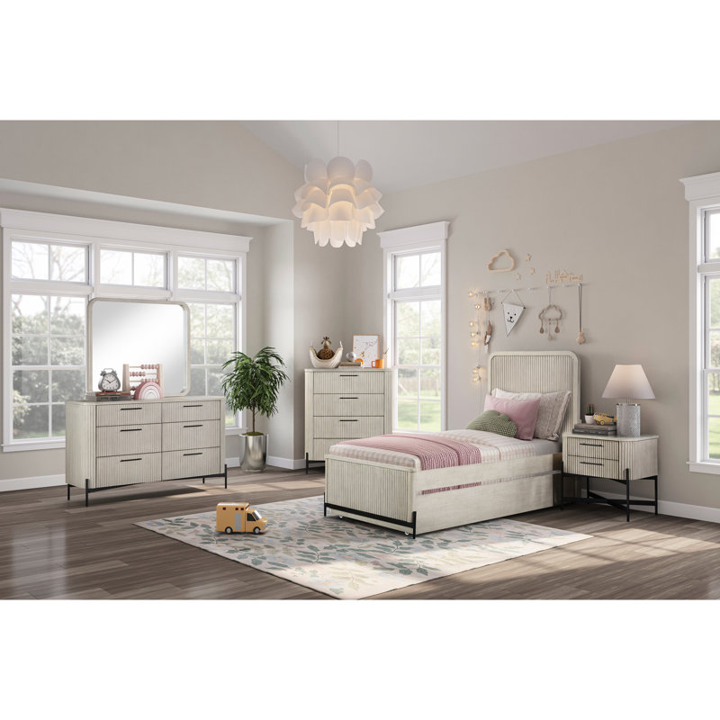 Lit gigogne double taupe avec placage de bouleau et structure en bois massif