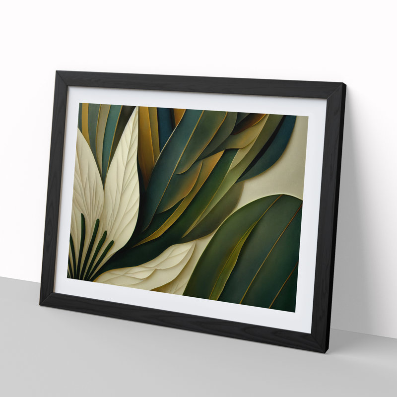 Art Deco Plant Leaf - Single Picture Frame Print, 25cm H x 34cm W , Black