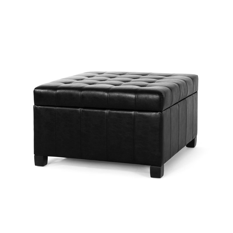 Rangement en similicuir avec couvercle à fermeture en douceur et capitonnage à boutons - l 30,88 po x P 18 po noir élégant
