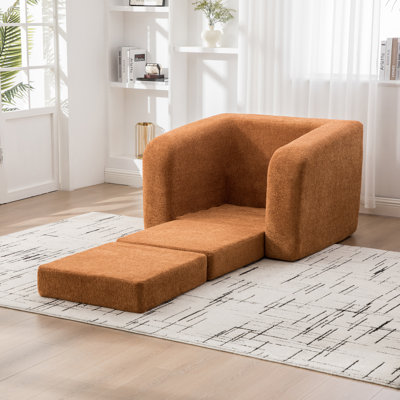Canapé-lit simple pliable de 40 po avec accoudoirs et dossier, lit d'appoint convertible en chenille désossée, avec matelas pour lit d'appoint, salon, chambre à coucher, dortoir, orange