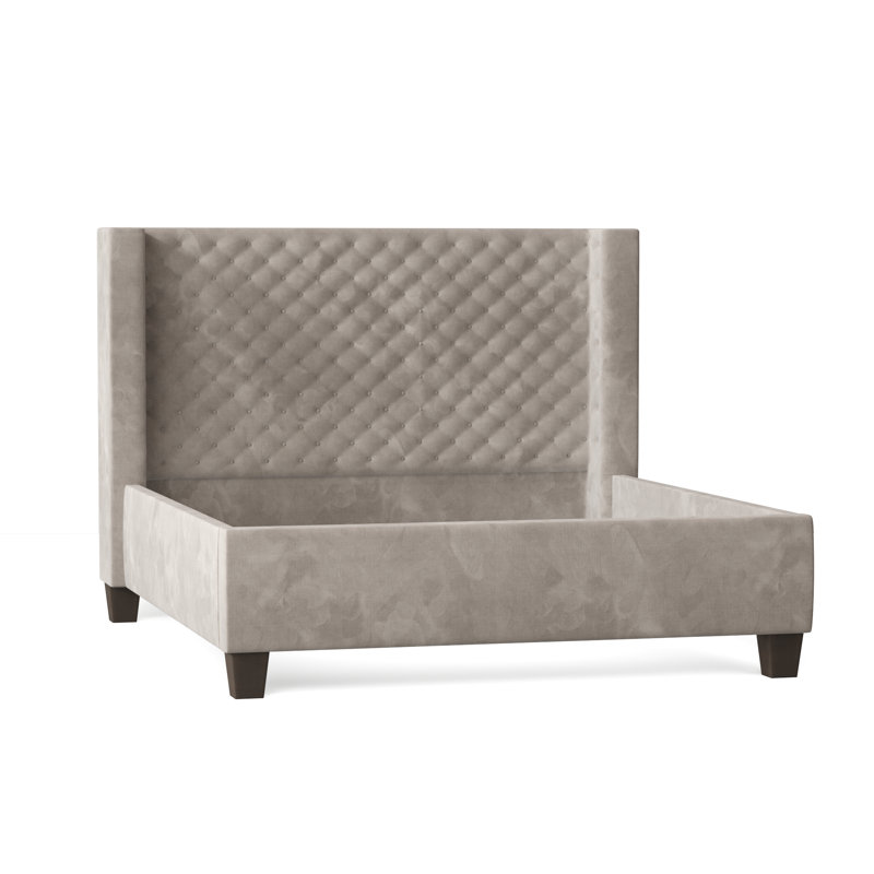 Bren Upholstered Wingback Bed, Queen, Bella Black Performance Velvet, Brown Mahogany