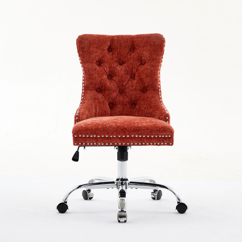 Office Chair,Modern Chenille Upholstered Tufted Button Home Office Chair With Chrome Metal Base,Adjustable Desk Chair Swivel Office Chair