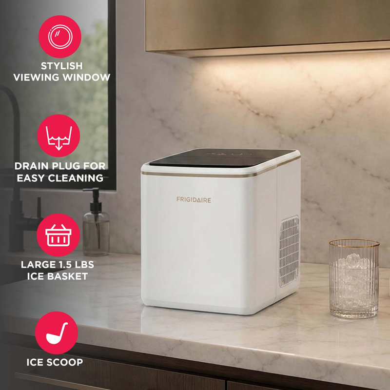 Frigidaire 26 lbs Countertop Ice Maker with Touch Display, White, White