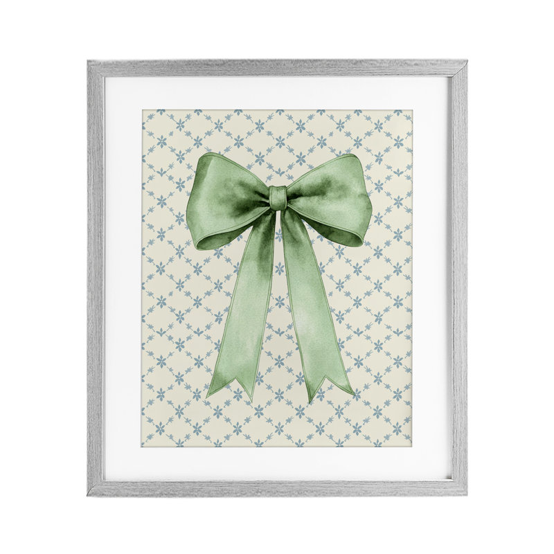 Motif de courtepointe «Green Bow on Rose», impression encadrée sous verre, design par Petal Prints Design, H 21 po x l 17 po