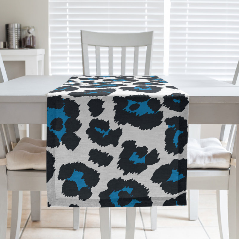 Chemin de table à imprimé animal, 72 po x 16 po, White/Black/Light Blue