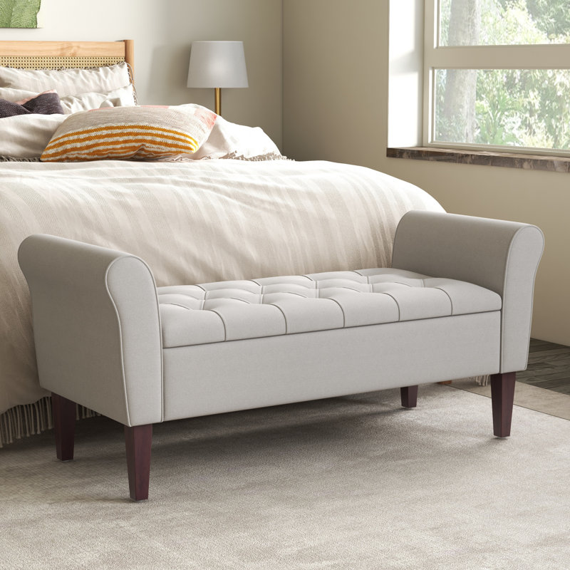 Polyester Tufted Storage Bench, Light Gray, 23.6" H x 50.4" W x 18.9" D