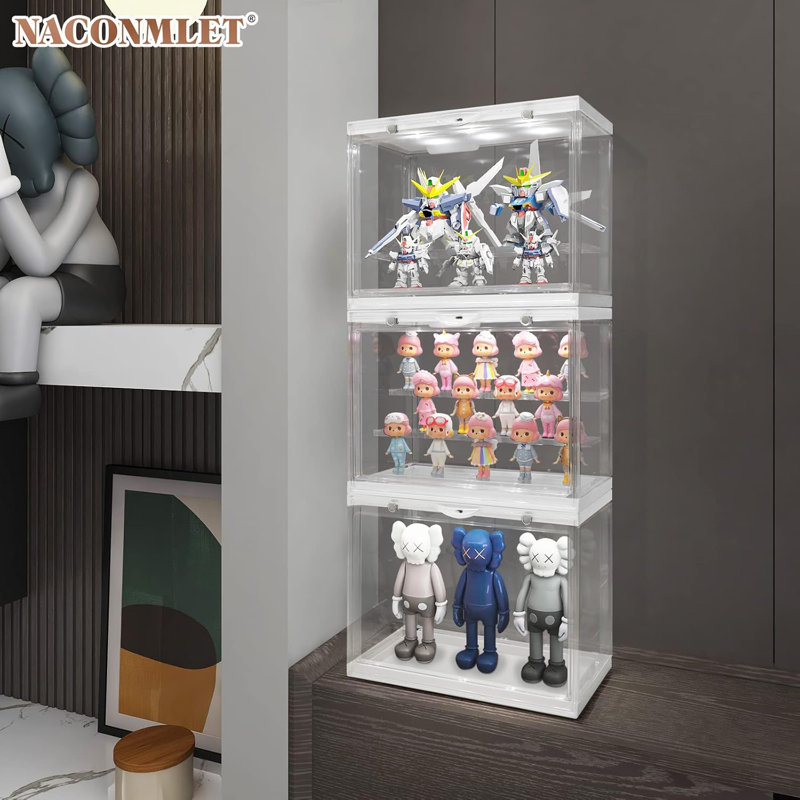 Clear Acrylic Display Case For Miniature Figures And Funko Pop - LED-Lit, Dustproof, Detachable Shelves - Stackable Showcase Display Cases For Collectibles Mini Toys
