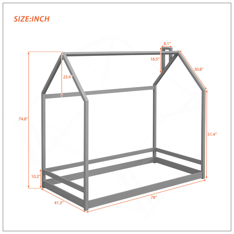 House Platform Beds,Two Shared Beds, Gray, Twin