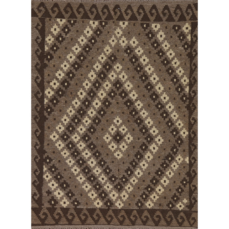 Tapis oriental kilim brun à motif géométrique 4 x 5