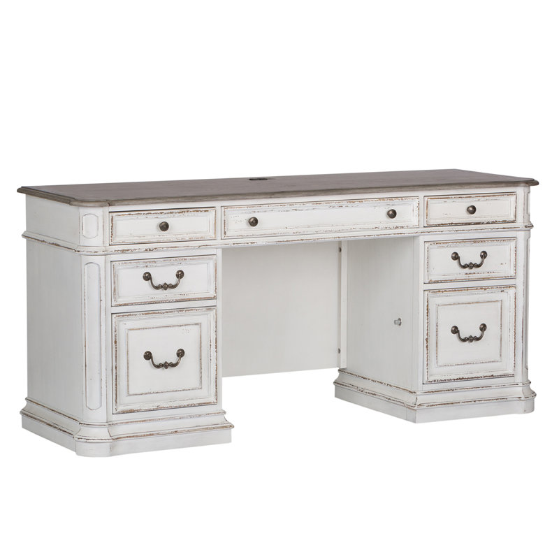 Traditional White Home Office Desk with USB Ports and Drawer