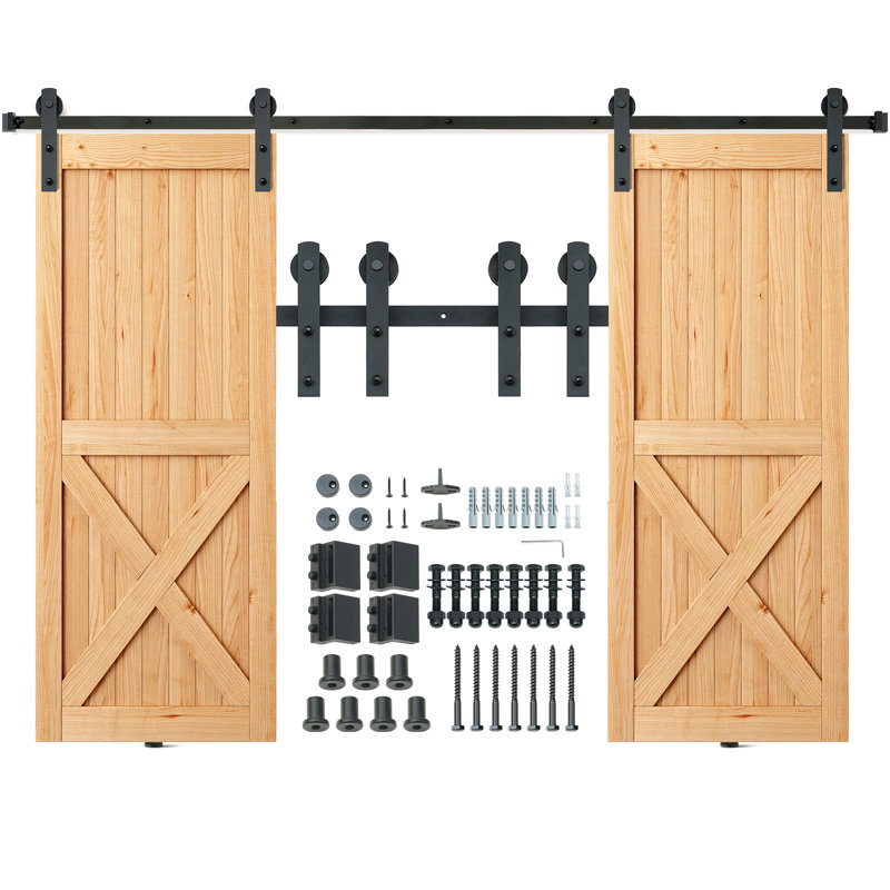 8FT Black Carbon Steel Sliding Barn Door Hardware Kit