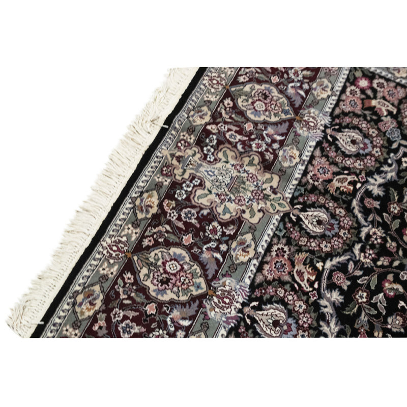 Tapis unique noué à la main gris / noir / rose de haute qualité