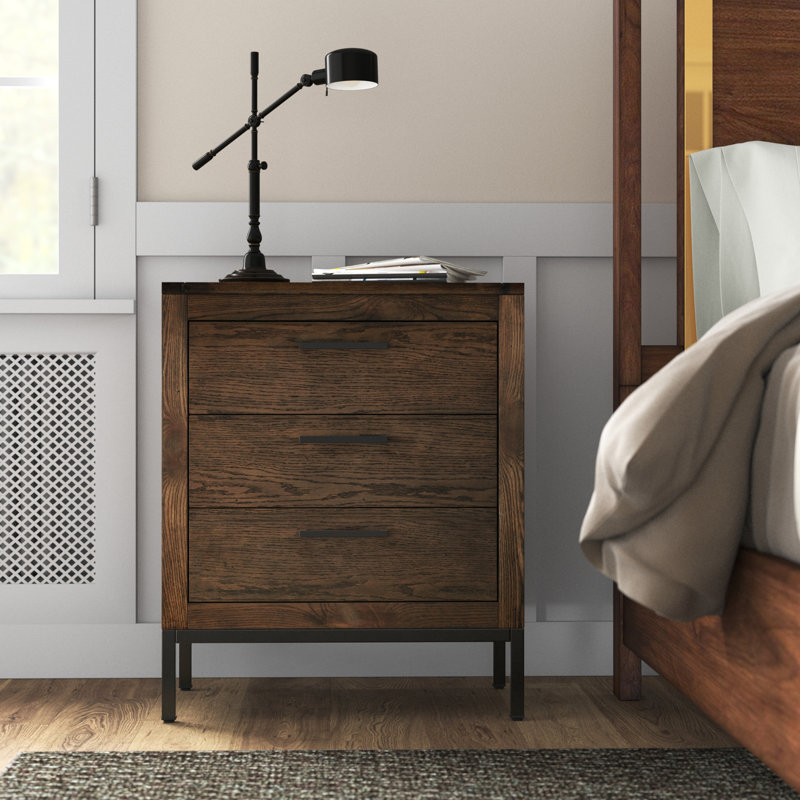 Kaveah Solid + Manufactured Wood Rustic Wood Side Table with AC/USB in Distressed Riverstone