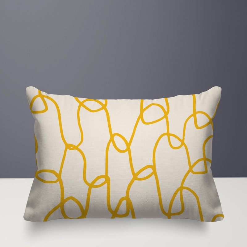 Oreiller rectangulaire réversible intérieur / extérieur Fina, Jaune / noir / blanc cassé, H 14 po x l 20 po