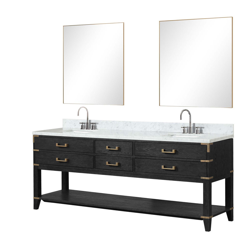 Meuble-lavabo double avec miroirs et tablette ouverte