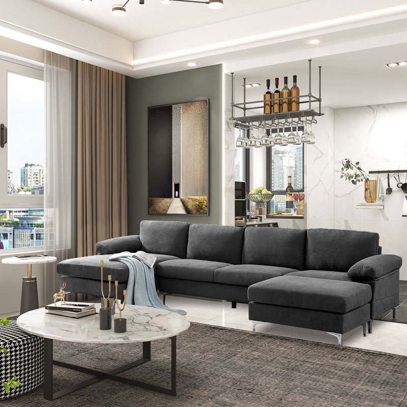 Canapé modulaire 3 pièces rembourré, Mélange de polyester gris foncé