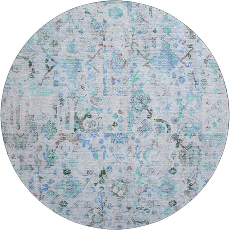 Premium Machine Washable Mayfield AMF2099 Global Rug, Blue, 5' x 7'6"