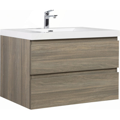Meuble-lavabo flottant de 36 po avec lavabo, armoire de rangement murale avec lavabo à surface solide et tiroirs à fermeture en douceur entièrement assemblés