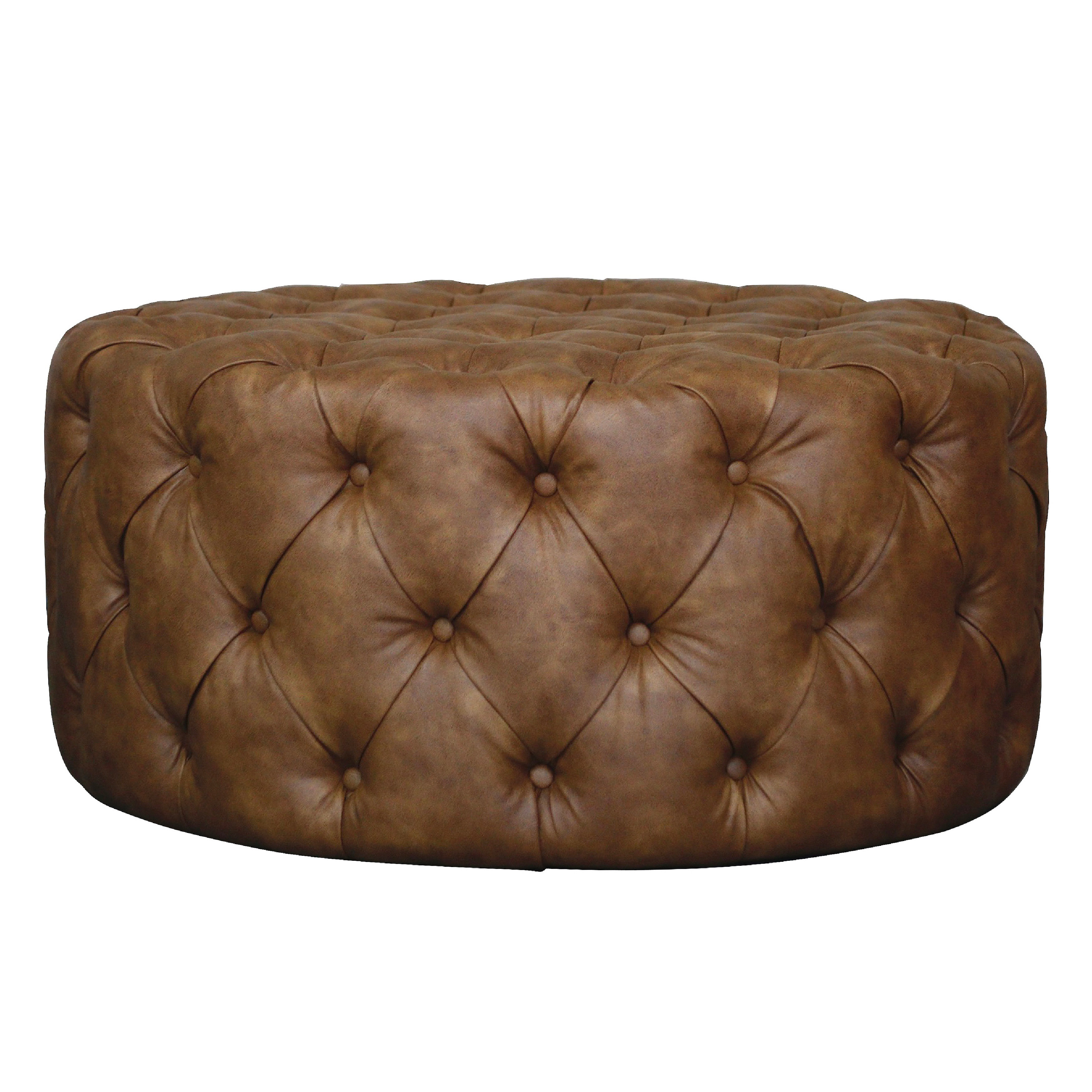Williston Forge Frazer Ottoman Tufted Chocolate Faux Leather On