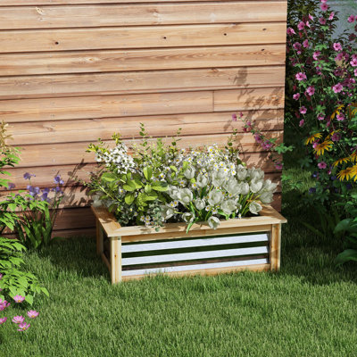 Boîte à fleurs d'extérieur - lit de jardin surélevé, fabrication en métal et en bois, idéale pour les fleurs, les herbes, les légumes, le lit renforcé galvanisé avec du bois, diverses herbes et légumes de plus en plus spacieux