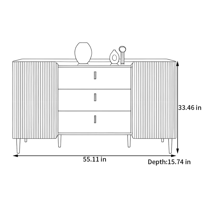 Buffet de rangement de style luxueux, H 33,46 po x l 55,11 po x P 15,74 po