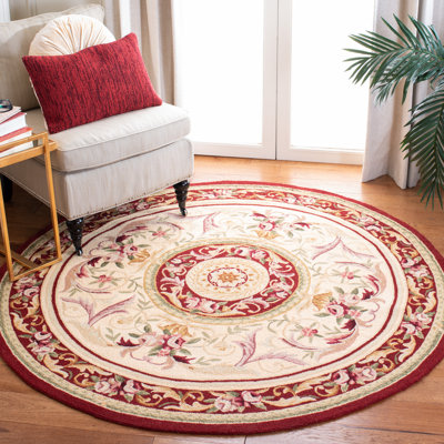 Hollander Oriental Hand-Hooked Wool Burgundy Area Rug