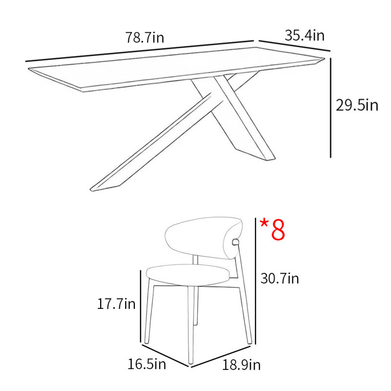 Ensemble de table de salle à manger rectangulaire de style français, H 29,5 po x L 78,7 po x l 35,4 po, Blanc