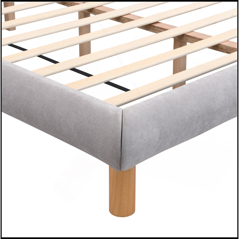 Structure de lit plateforme tapissier avec tête de lit en forme de biscuit, facile à assembler, doux et confortable, gris