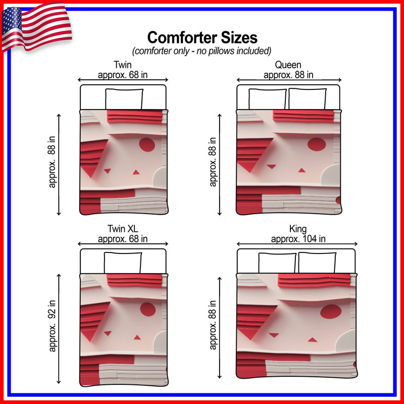 Red White Geometric Shapes Comforter, Queen