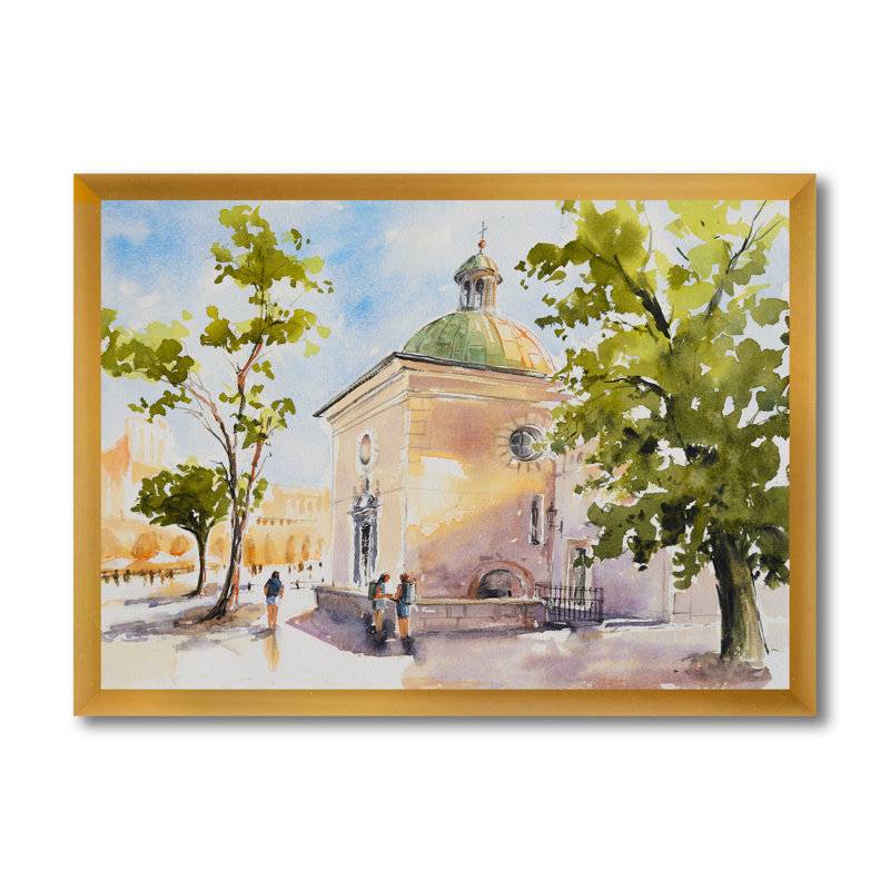 " Rustic Church In The Village ", 12" H x 20" W x 1" D, Gold