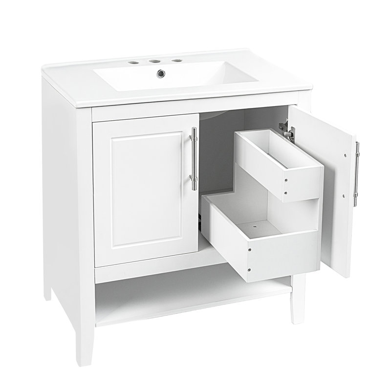Meuble-lavabo sur pied simple 30 po avec comptoir en céramique Kyliah