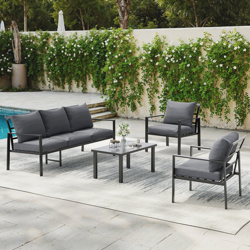 5 - Person Garden Lounge Set with Cushions, Grey