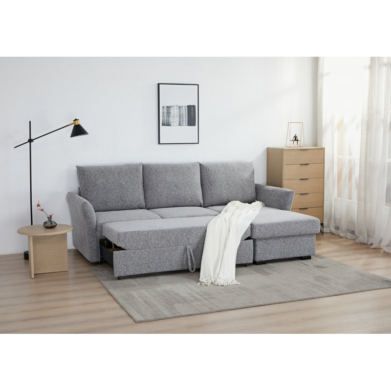 Velin Fabric 3-Seater Corner Sofa Bed with Storage, Grey