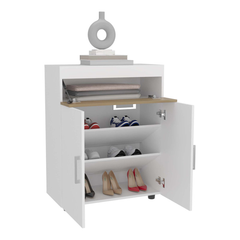 Étagère à chaussures Belton avec portes doubles et tablettes intérieures, armoire de rangement pour chaussures autoportante