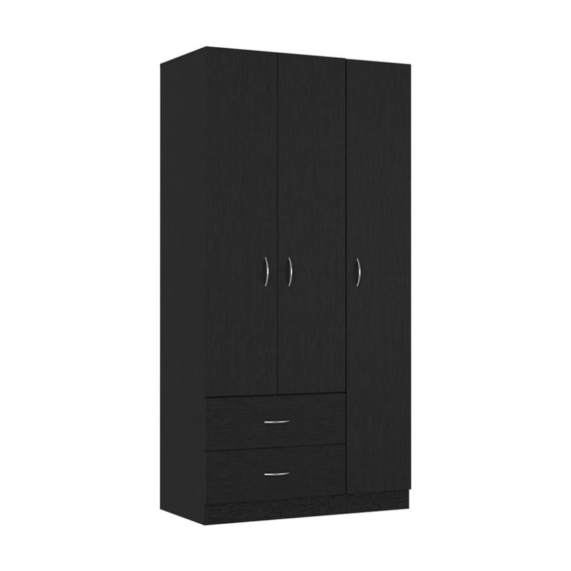 71" Black Wood Two Drawer Combo Dresser, Black