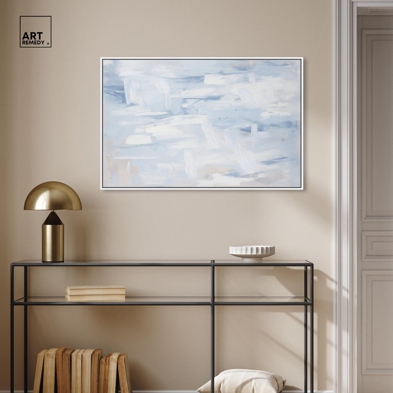 Art Remedy, toile abstraite neutre, H 25 po x l 37 po, Cadre flottant blanc