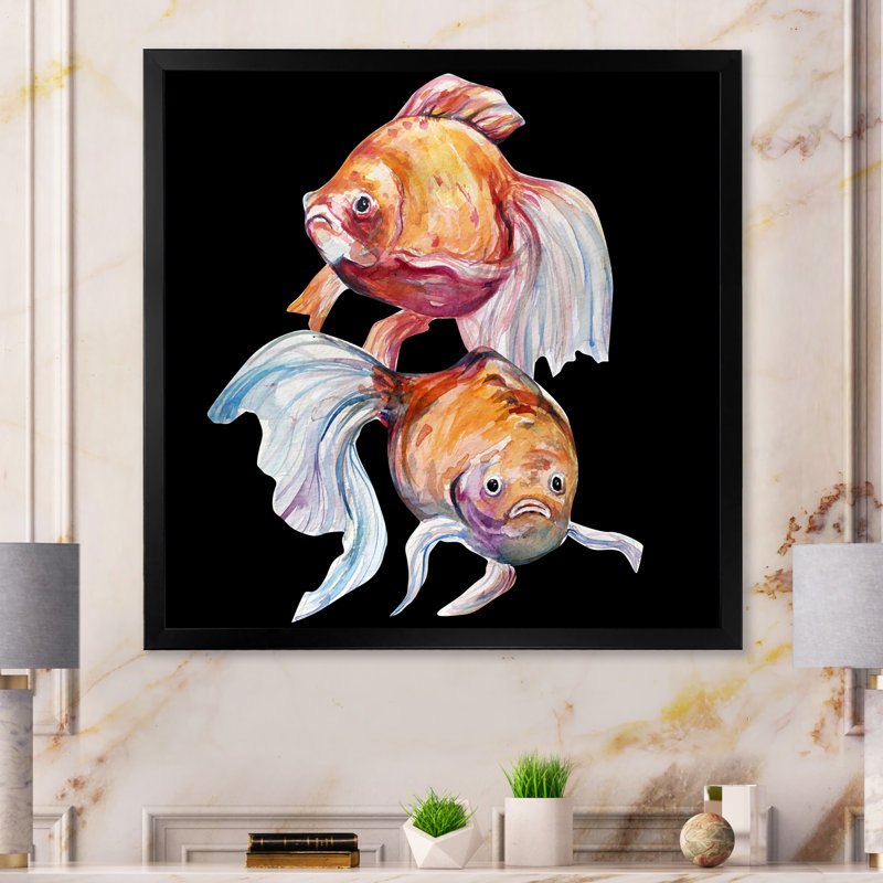 Aquarelle, art du poisson II - sur, Impression noire sur toile encadrée, H 16 po x l 16 po x P 1 po