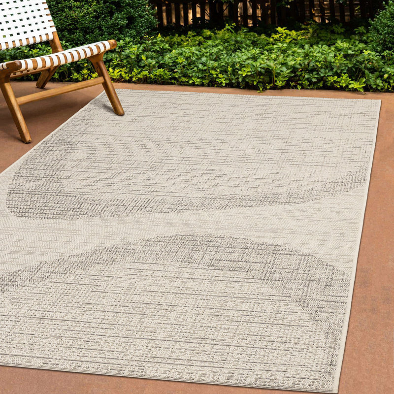 Tapis d'intérieur / extérieur à motif géométrique gris et blanc scandinave, 6 pi 7 po x 9 pi 6 po