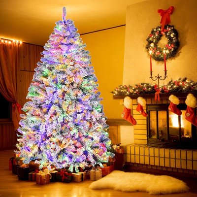 Prelit Artificial Christmas Tree 6ft/7ft With 250 Warm White Lights And 1060 Branch Tips, Full Shape Holiday Xmas Tree With Sturdy Metal Stand For Home Indoor Decoration