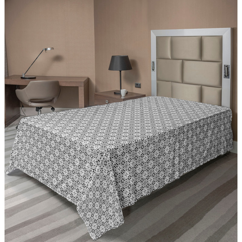 Drap plat moderne de style bohème Ambesonne, Drap plat pour lit simple TG, Blanc cassé / motif oriental noir