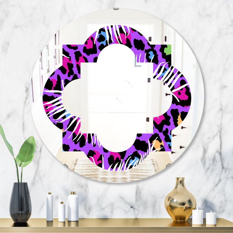 Miroir mural en fourrure safari viii quadrilobe éclectique, H 23,6 po x l 23,6 po