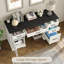 Bureau d'ordinateur de ferme de 57 po avec prise et 5 tiroirs Deanjelo, grande armoire de rangement pour bureau personnel, blanc cassé / noir-1722019189