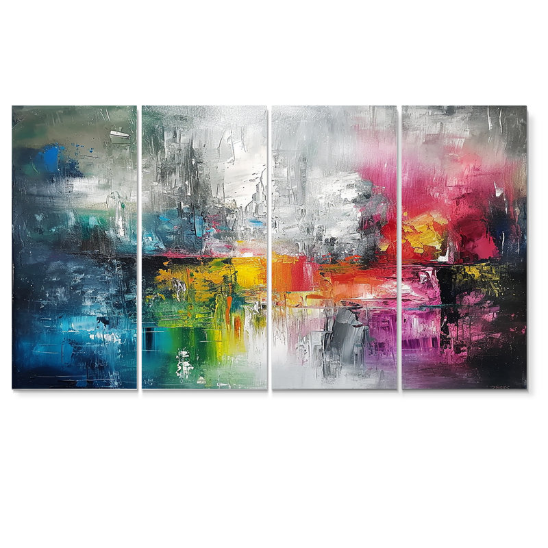 Arcade vibrante rétro arc-en-ciel - art mural abstrait, 4 pièces, H 32 po x l 64 po