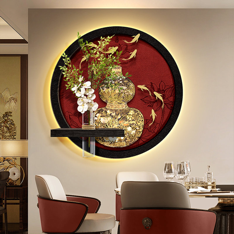 Décoration murale rétro vintage en grès avec éclairage à DEL et tablette hydroponique, H 27,56 po x l 27,56 po x P 5,91 po