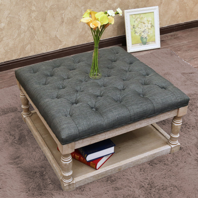 Hammonton Upholstered Ottoman, Dark Gray/Natural